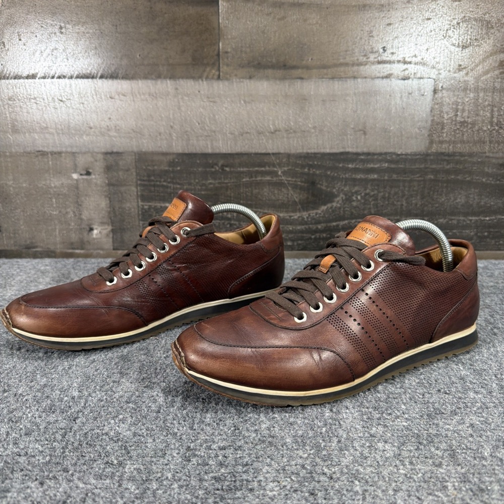 MAGNANNI Perforated Brown Leather Dress Sneaker Luxury Mens 8 M 18457 Portugal